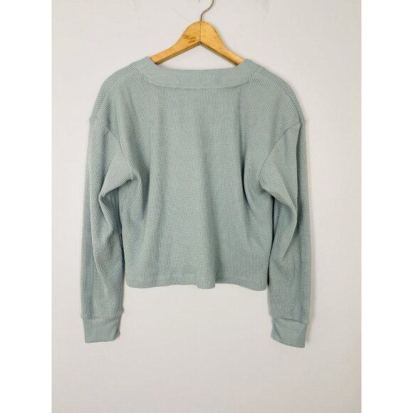 Jockey Womens Size Small Cropped V Neck Long Sleeve Waffle Knit Loungewear Top - Picture 2 of 6